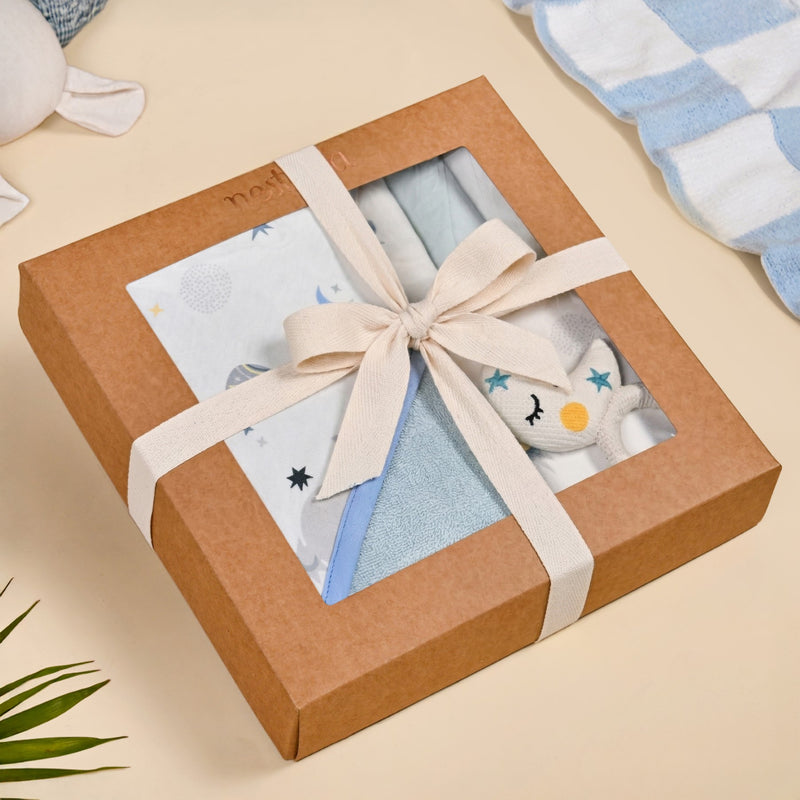 Dreamy Baby Gift Hamper With Swaddle Towel Napkin Rattle Set Of 6