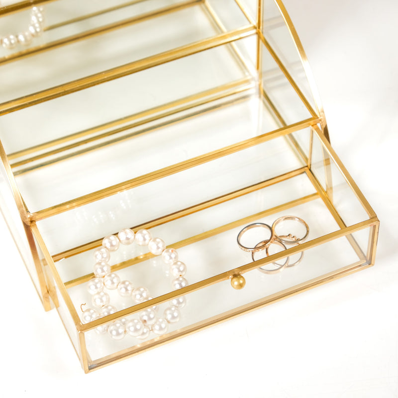 Dressing Table Mirror With Jewellery Box Drawer - Vanity table with mirror, makeup dressing table, luxury mirrored jewelry box, glass storage box