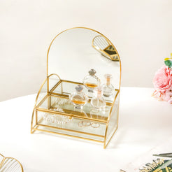 Dressing Table Mirror With Jewellery Box Drawer - Vanity table with mirror, makeup dressing table, luxury mirrored jewelry box, glass storage box