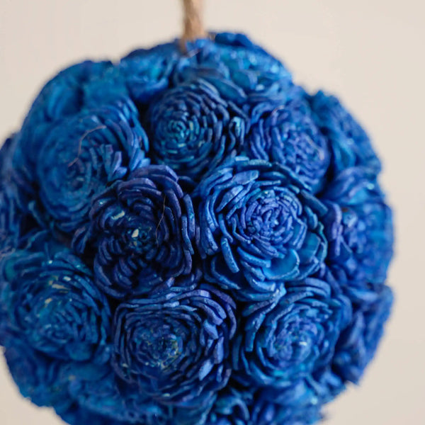 Blue Flower Ball Wall Hanging Set Of 4