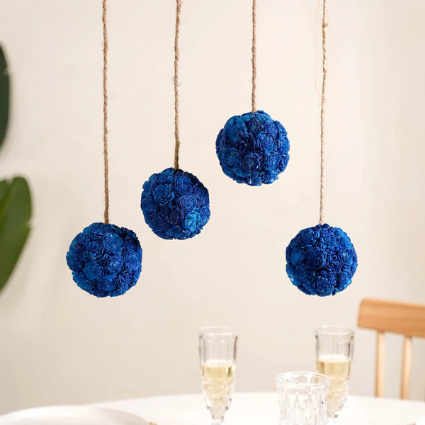 Blue Flower Ball Wall Hanging Set Of 4