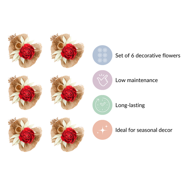 Set of 6 Decorative Dried Flowers And Jute Bunch