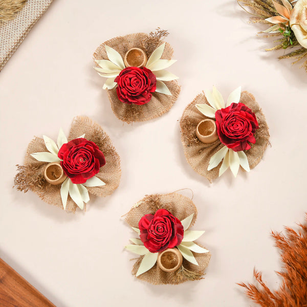 Set of 6 Decorative Dried Flowers And Jute Bunch