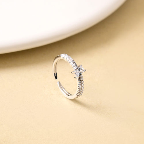 Dual Essence Silver Baguette Solitaire Ring