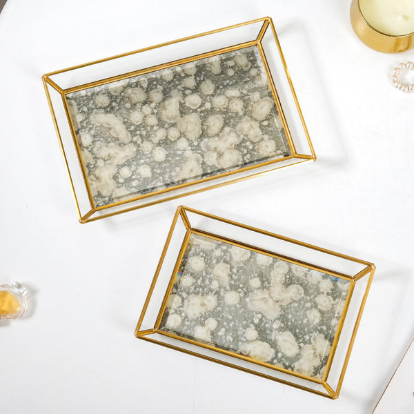 Abstract Design Printed Glass Vanity Tray Set Of 2