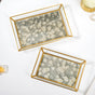 Abstract Design Printed Glass Vanity Tray Set Of 2- Decorative tray, glass tray, trinket tray, gold tray, mirror tray, coffee table tray