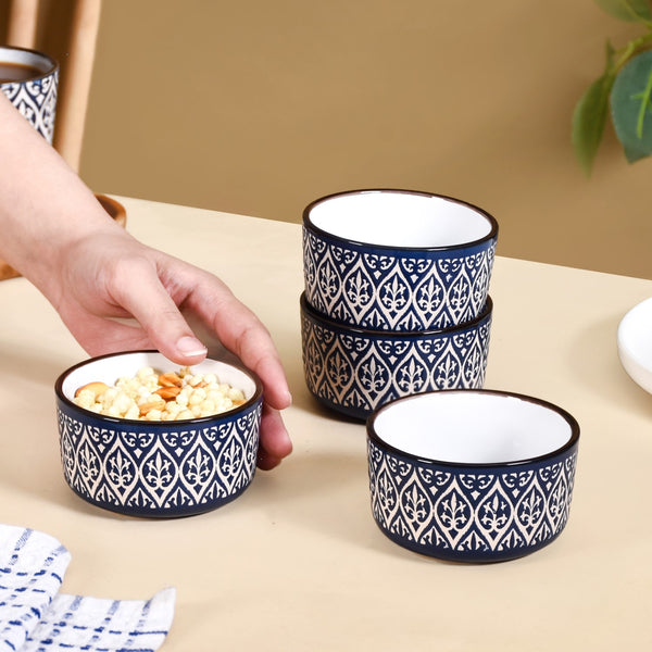 Baroque Ceramic Small Bowl Set Of 4 Navy 200ml