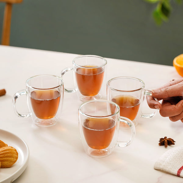 Borosilicate Double Wall Glass Tea Mug Set Of 4 180ml