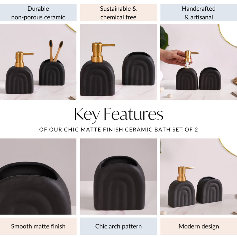 Chic Matte Finish Ceramic Bath Of 2 Set Black
