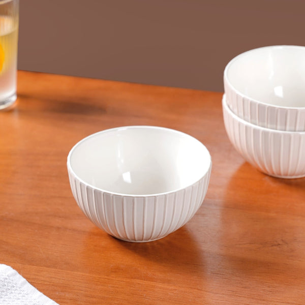 Costola Ceramic Serving Bowl Set Of 4 Off White 650ml