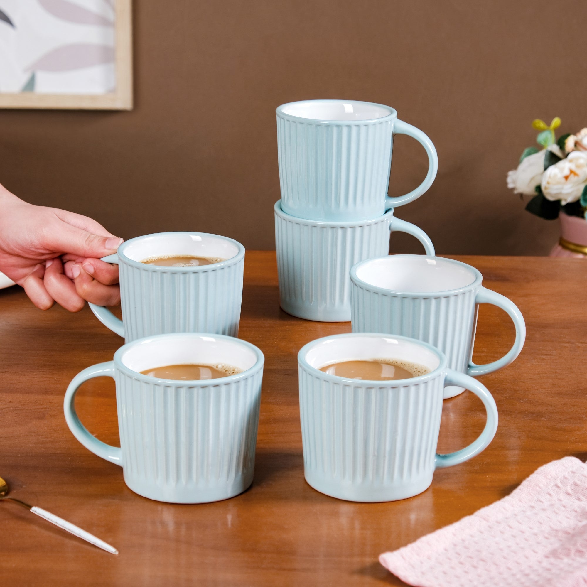 〜32mamecafe 〜 Cresta Ceramic Coffee Cup Set Of 6 Blue 300ml Online - Premium