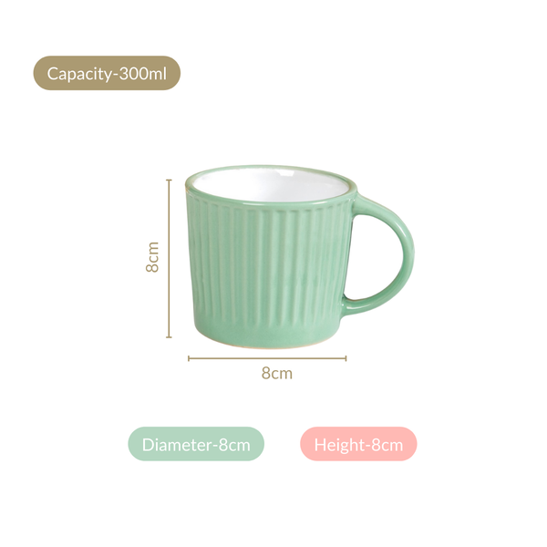 Cresta Set Of 6 Ceramic Coffee Mug Green 300ml