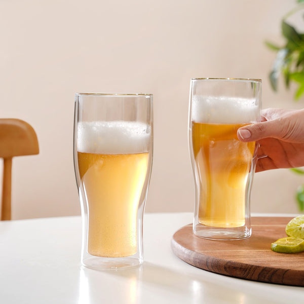 Double Wall Tall Beer Glass Set Of 2 750ml