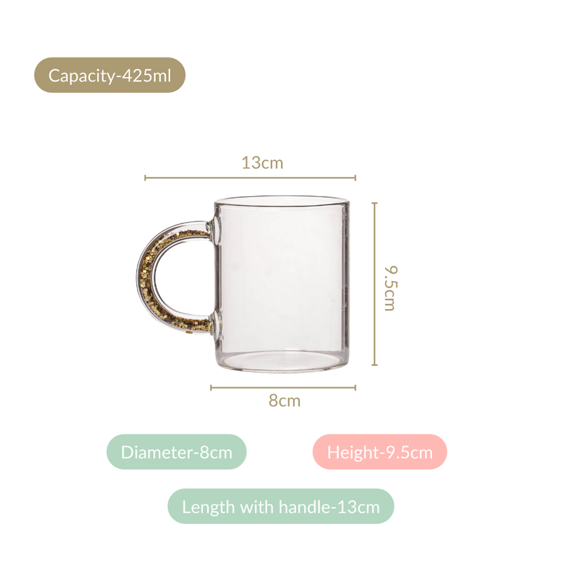 Gold Sparkle Glass Coffee Mug Set Of 2 425ml