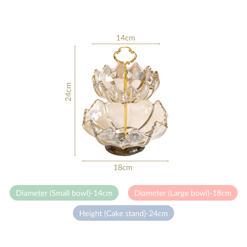 Glass 2 Tier Decorative Stand With Metal Holder