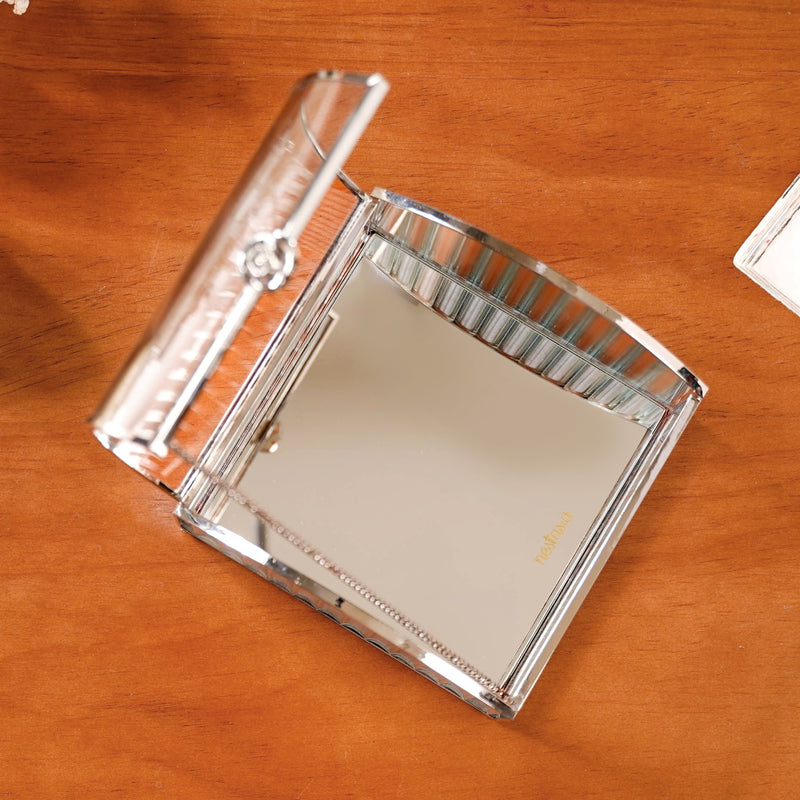 Glass Jewellery Box With Silver Frame - Silver Vanity Storage Box, Vintage Silver Makeup Box, Decorative Vanity Box, Silver Storage Box