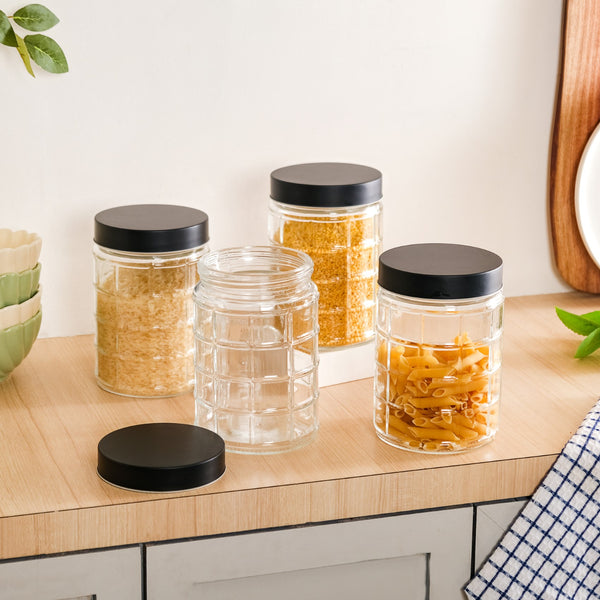 Glass Storage Jars With Airtight Lid Set Of 4 Checks 1350ml