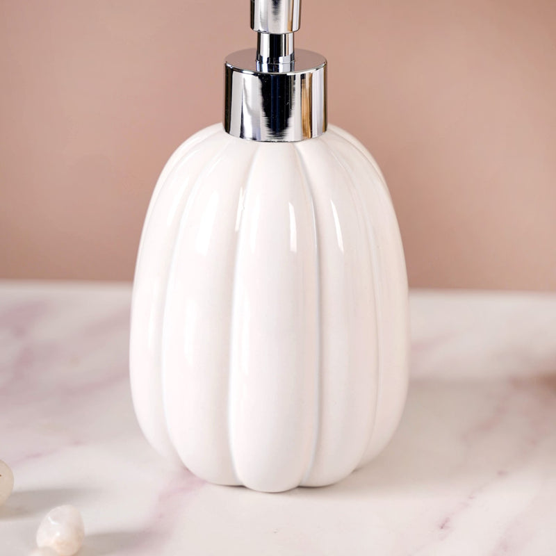 Glossy Ribbed Soap Dispenser White 400ml
