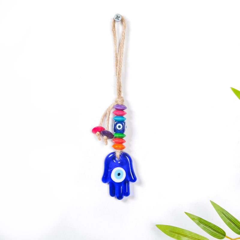 Hamsa Hand Evil Eye Wall Hanging Set Of 2 - Hamsa hand decor, spiritual wall art, protection symbol wall hanging, boho home accents