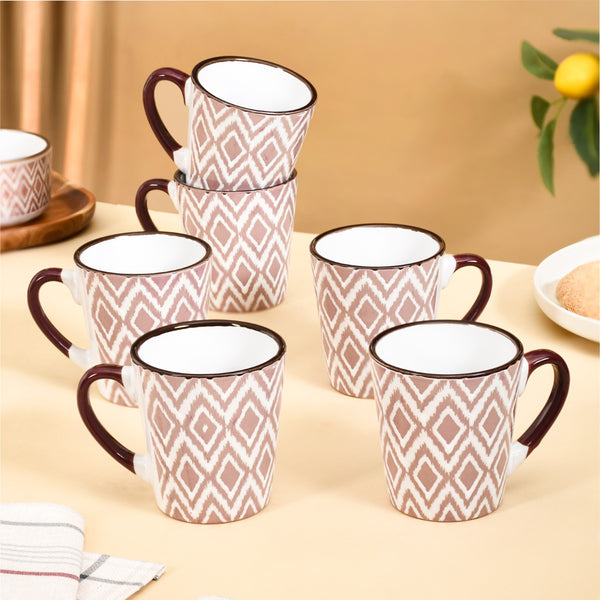 Kaleido Ceramic Tea Cup Set Of 6 Pink 250ml