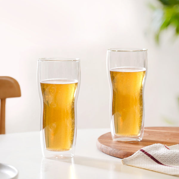 Lager Beer High Borosilicate Double Wall Glass Set Of 2 500ml