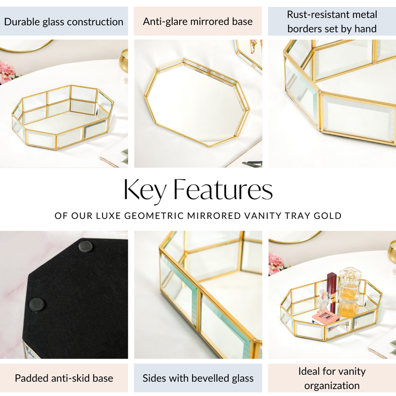Luxe Geometric Mirrored Vanity Tray Gold