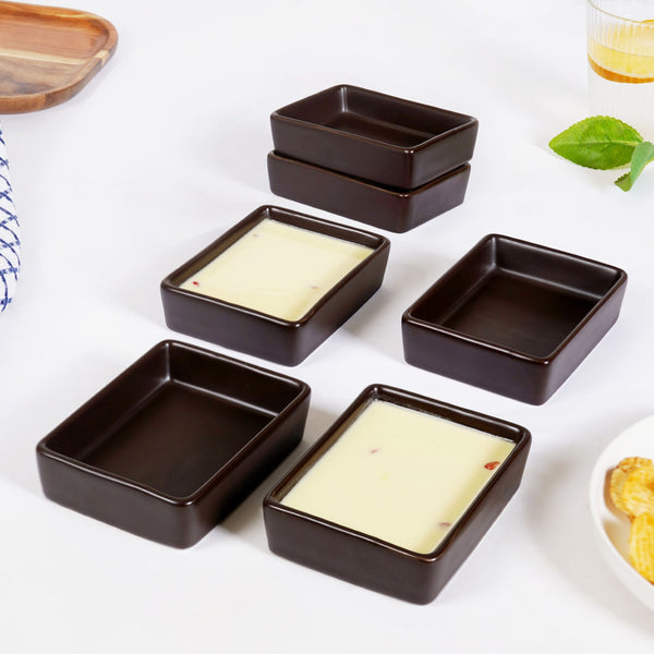 Matte Brown Rectangular Ceramic Dessert Dish Set Of 6