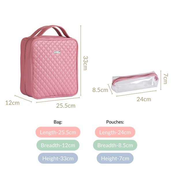 Pastel Pink Quilted Travel Organiser Kit Set Of 4