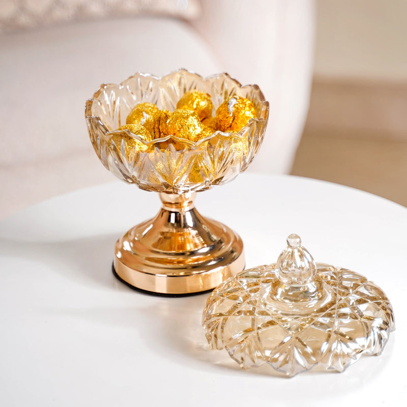 Diamond Textured Pedestal Decorative Glass Bowl