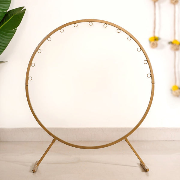 Puja Altar Circular Metal Frame With Lotus Decor 33 Inch