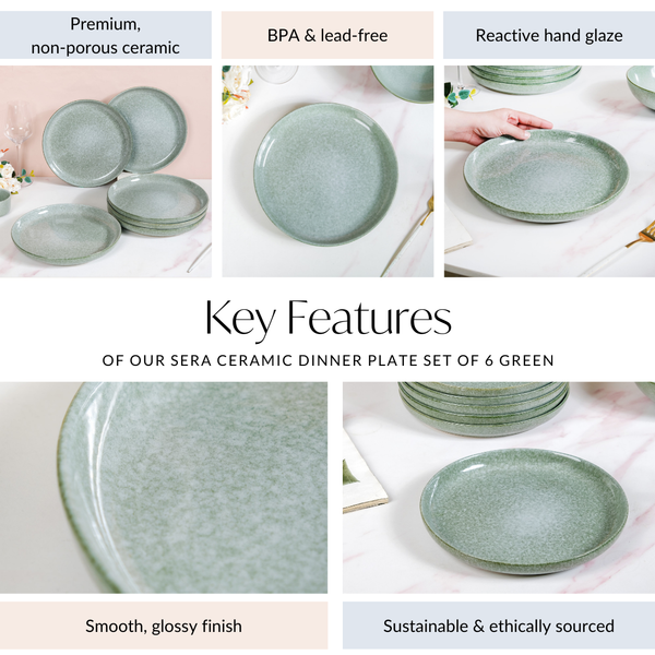 Sera Ceramic Dinner Plate Set Of 6 Sage Green 10 Inch