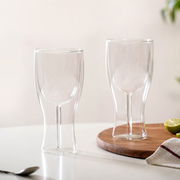 Set Of 2 Borosilicate Double Wall Wine Glasses 450ml