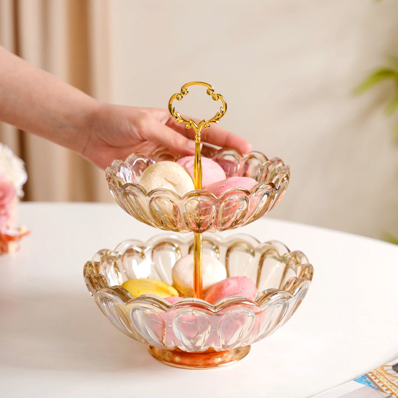 Shimmery Crystal Glass 2 Tier Snack Stand