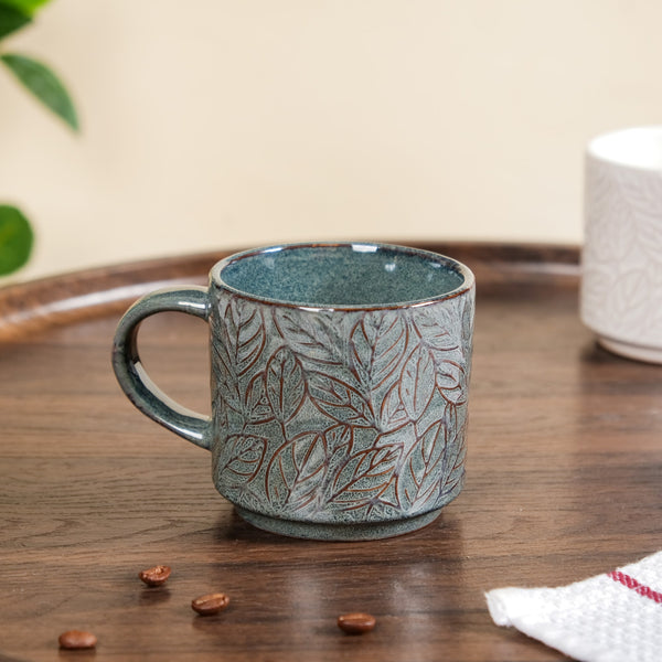 Sienna Leaf Embossed Ceramic Tea Cup Set Of 4 250ml