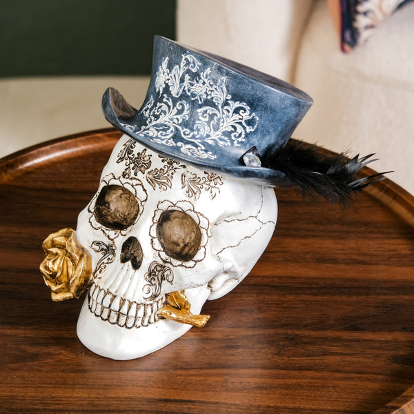 Sugar Skull With Hat Decor Showpiece For Home