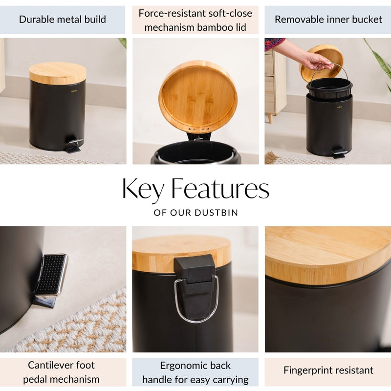 Modbin Dustbin With Detachable Bucket Black 5000ml