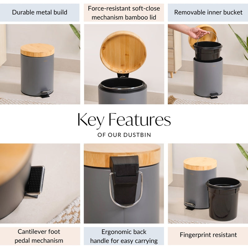 Modbin Trash Can With Detachable Bucket Grey 5000ml