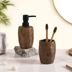 Earthy Chic Ceramic Bathroom Accessories Set Of 2 Brown