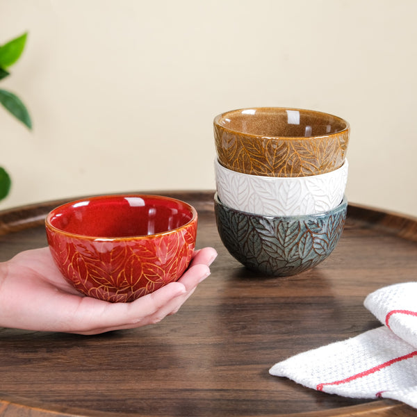 Sienna Set Of 4 Leaf Embossed Ceramic Small Bowl 250ml