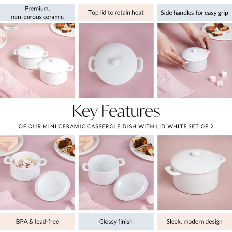 Mini Ceramic Casserole Dish With Lid White Set Of 2