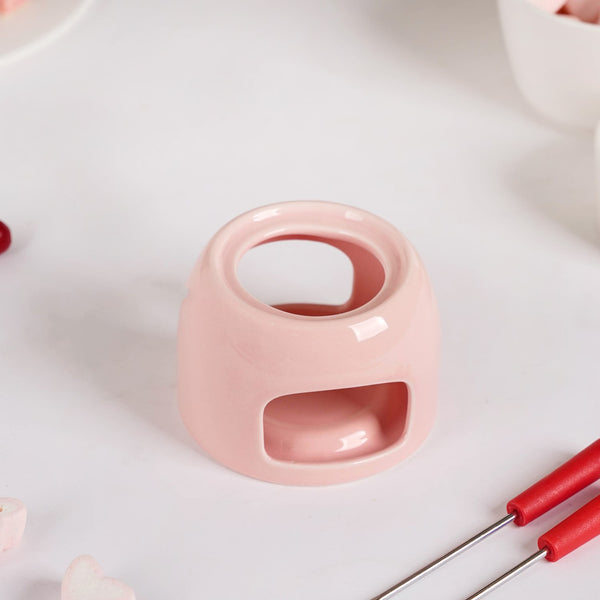 Pink Ceramic Fondue Set With 2 Dipping Skewers