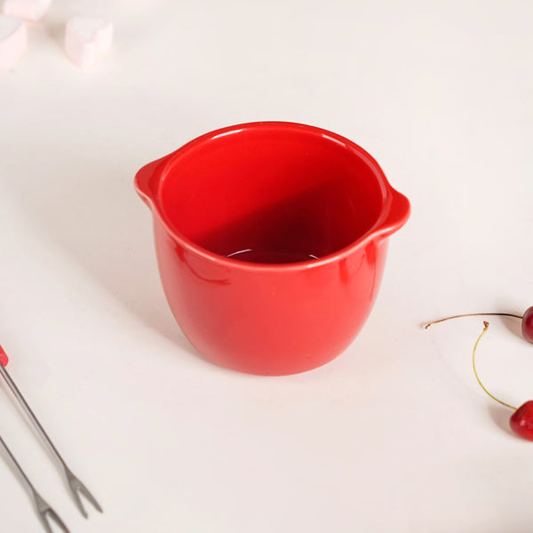 Red Mini Fondue Set With 2 Dipping Forks