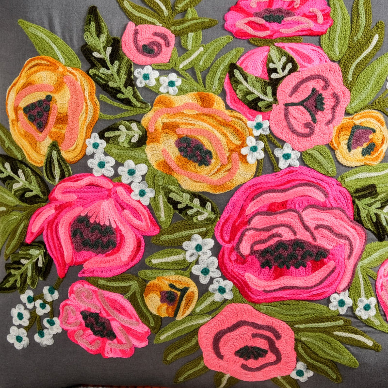 Eclipse Flora Cotton Embroidered Cushion Cover 40x40cm