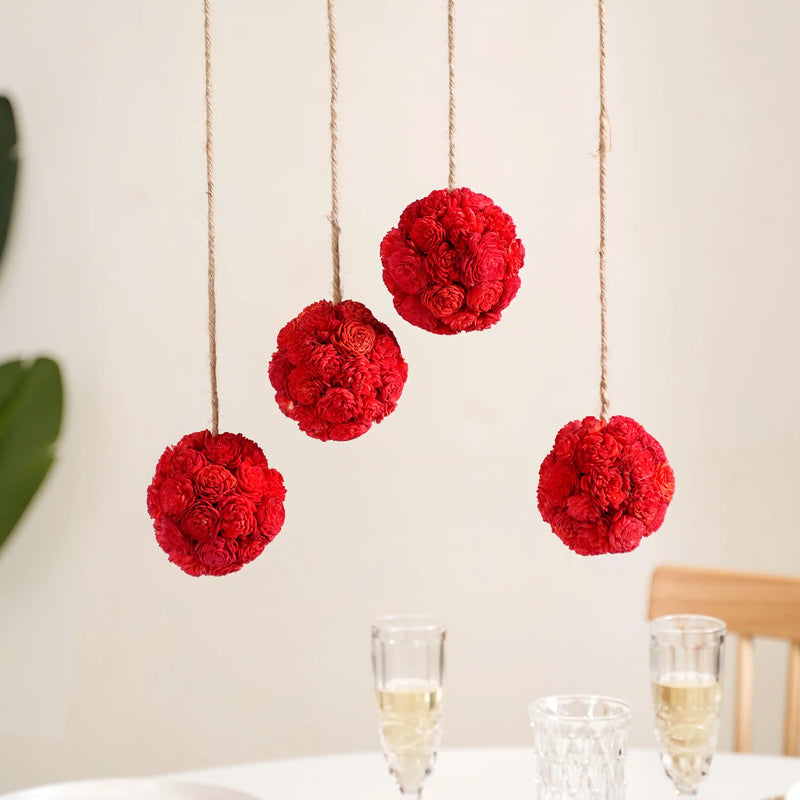 Eco-friendly Wall Hanging For Home Set of 4 Red- Eco-Friendly Wall Hanging, Set of 4 Wall Hangings, Red Home Decor, Sustainable Wall Decor