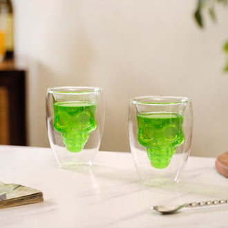 Set Of 2 Glass Skull Double Wall Tumblers 250ml