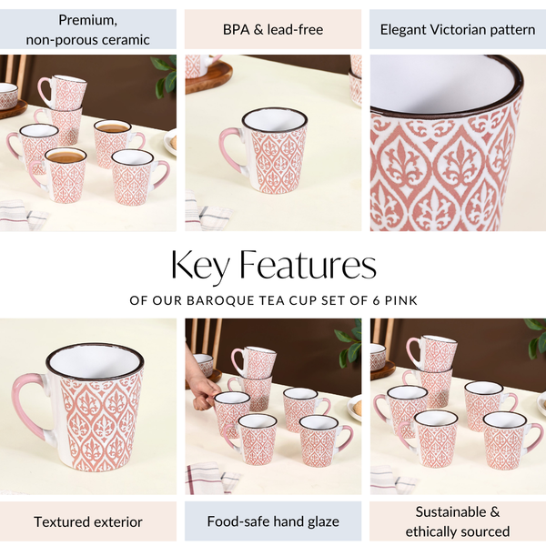 Baroque Tea Cup Set Of 6 Pink 250ml