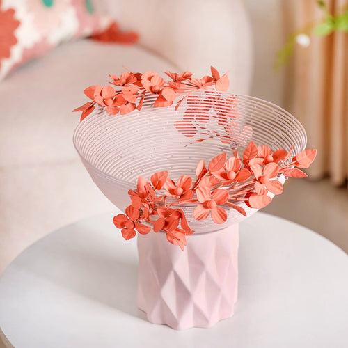 Bloom Basket Pink Pedestal Decorative Bowl- Centerpiece bowl, large decorative bowl, white decorative bowl, decorative bowls, key bowl holder