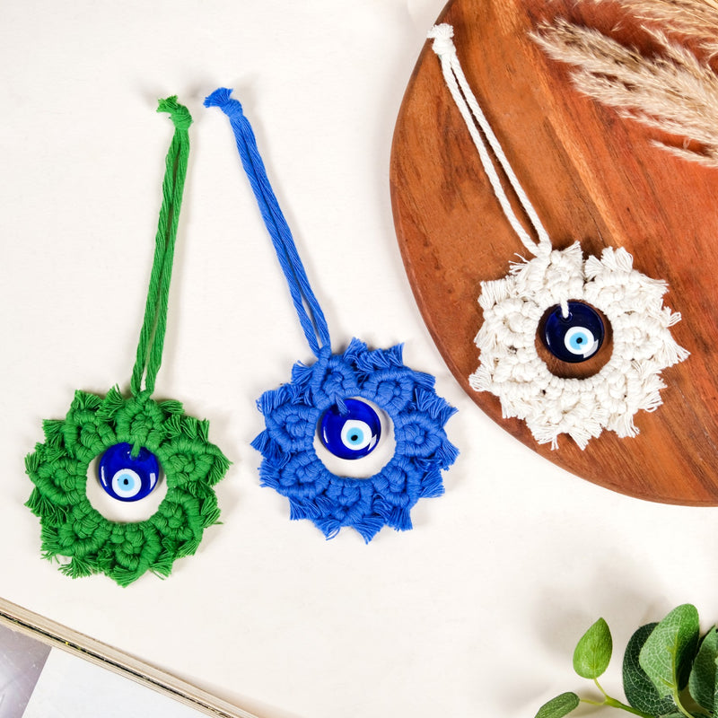 Bohemian Macrame Evil Eye Wall Hanging Set Of 3- Evil eye wall art, wall art for home, wall hanging, evil eye home decor