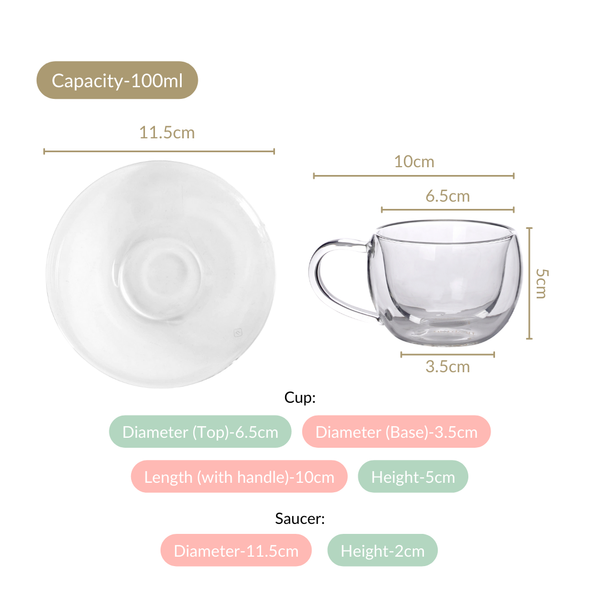 Chic Glass Cup And Saucer Set Of 4 100ml