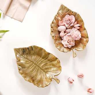 Colocasia Leaf Trinket Tray Gold Set Of 2